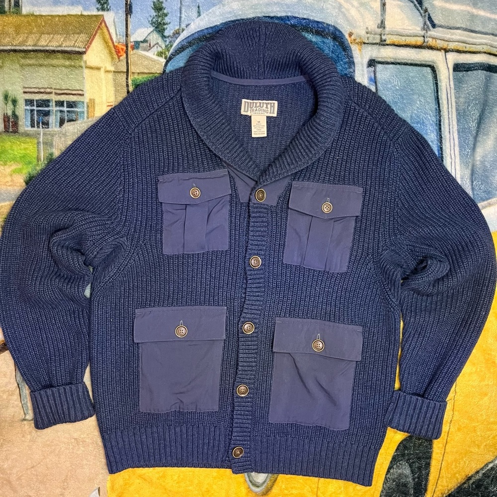 Duluth Trading Co Men's Blue Cardigan Sweater